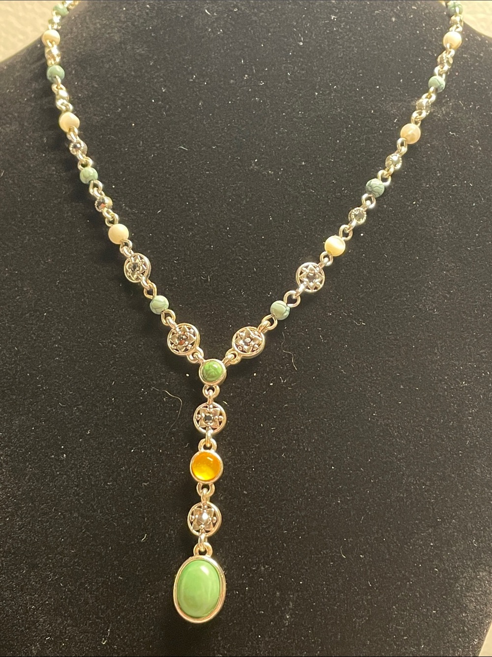 Green and Yellow Beaded Drop Necklace - Women Jewelry
